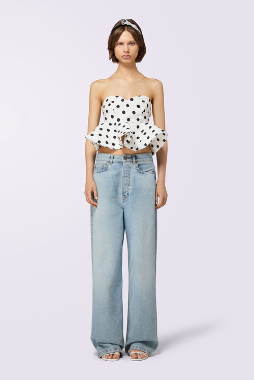 Polka Dot Peplum Crop Top White